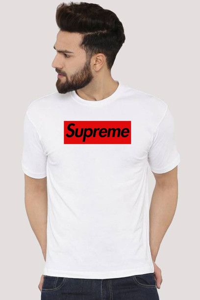 Supreme Graphic Print Men Round Neck White T,Shirt